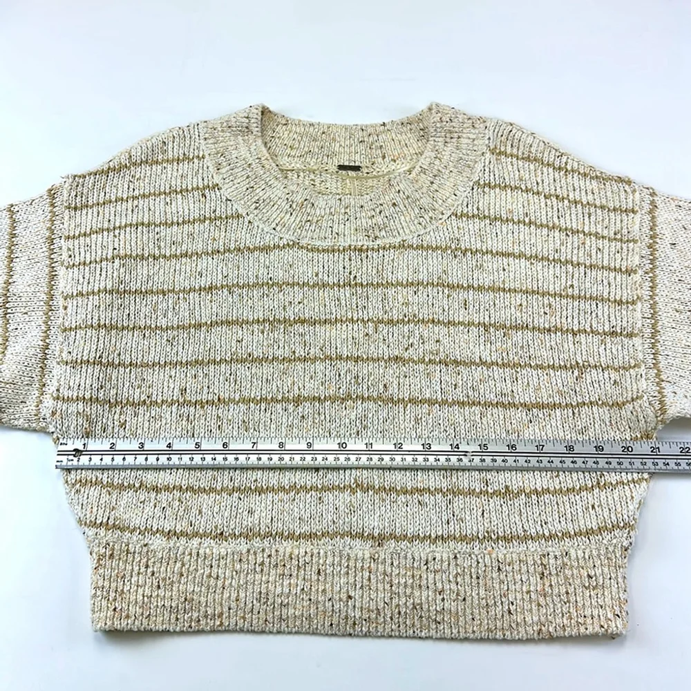 Free People Starlight Sweater Pearl Island Stripes Cream Oatmeal Comfy XS
